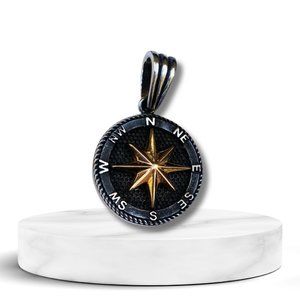 Compass pendant jewelry, sterling silver and 14K gold